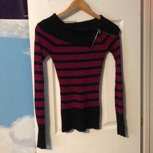 Skin Tight Striped Long Sleeve w/ Neck Zipper